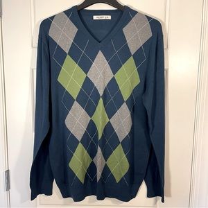 Old Navy v-neck argyle sweater XL blue/green/gray